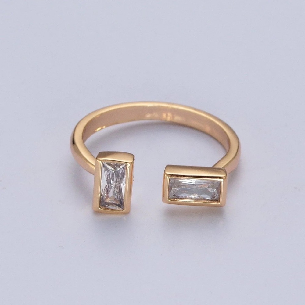 Minimalist Gold Baguette Cubic Zirconia Adjustable Ring